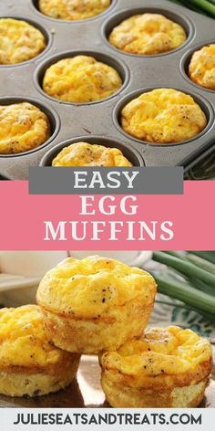 egg muffins in a muffin tin with text overlay