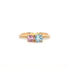 Beautiful 2 stone ring in solid 14k yellow gold 0.56 ct genuine sky blue topaz 0.25 ct genuine light pink tourmaline The ring is ready to ship as it is, resizing is available and free of charge, please contact the shop to request resizing. Ideal as a stacking ring or a wear alone pop of color ring. Gift ideas: couple birthstones, bff birthstones, mommy and me birthstone item. Light Blue Ring, Topas Ring, Topaz Diamond Ring, Pink Tourmaline Ring, Sky Blue Topaz, Tourmaline Ring, Pink Ring, Blue Topaz Ring, Color Ring