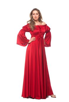 Red Satin Maxi Evening Dress, Fitted Medieval Dress For Evening Floor-length, Gothic Maxi Dress For Party, Gothic Floor-length Prom Dress, Elegant Red Medieval Wedding Dress, Gothic Red Evening Dress, Red Evening Dress For Halloween, Elegant Medieval Dress For Halloween Party, Red Floor-length Gown For Costume Party