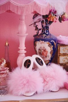 Foofoo Slippers, Pink Fluffy Slippers, Heeled Slippers, Luxury Slippers, Foo Foo, Fur Sliders, Glitter Rosa, Look Rose, Fluffy Slippers