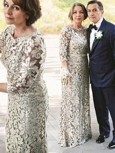 two women and a man standing next to each other in formal wear, posing for the camera