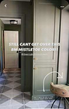 the interior of a house with green painted walls and flooring is shown in an advert