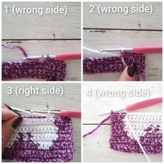 the steps to crochet a square with two sides and one side is shown