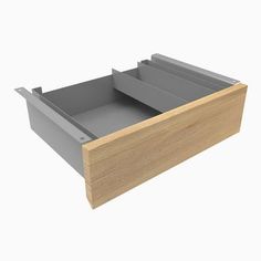 an open drawer with two drawers on each side