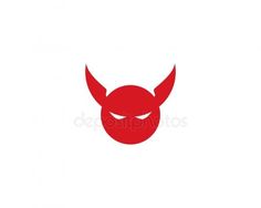 a red devil head with horns on it's face and two eyes, in the middle