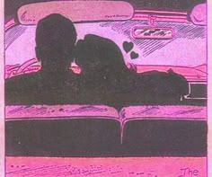 a drawing of a person sitting in a car looking at something pink and black on the floor