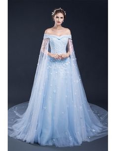 Blue Floral Off the Shoulder Long Tulle Wedding Dress #CH0087 $197 - GemGrace.com Blue Tulle Wedding Dress With Sweep Train, Off-shoulder Tulle Wedding Gown, Blue Tulle Wedding Dress For Banquet, Blue Off-shoulder Dress For Quinceanera, Blue Off-shoulder Quinceanera Dress, Prom Dress Off The Shoulder, African Prom Dress, Sky Blue Prom Dress, Short Sleeve Prom Dresses