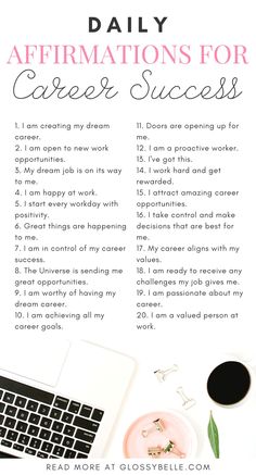 Boost your confidence and motivation to excel at work and create your dream career by practicing these daily positive affirmations for job success. | positive affirmations for career | affirmations for career change | positive affirmations for work success | positive affirmations for new job | positive affirmations for career success | affrmations for success at work | work and career | productivity | positivity | workplace | changing careers #career #affirmations #newjob #careerchange #job Positive Career Quotes Inspiration, Positive Teamwork Affirmations, Manifestation For Work, Positive Thought Affirmations, Manifestation For Successful Career, Affirmations Before Presentation, Affirmation For Getting A Job, Successful Life Affirmations, Affirmation Quotes Career