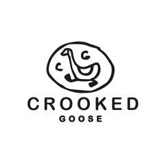 the logo for crooked goose, a restaurant that serves local cuisines and is designed to look like an egg