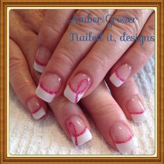 Awareness Nails Ribbons, Pink Ribbon Nail Art, Pinktober Nails, Nails Pink Blue, Awareness Nails, French Ribbon