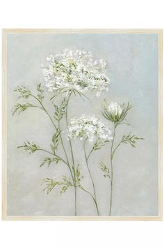 a painting of white flowers on a gray background