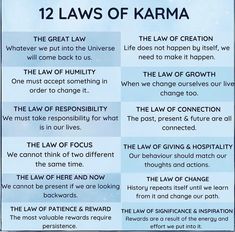 the 12 laws of karma for law enforcement officers and their respective departments, with text overlaiding them