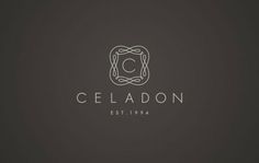 the logo for celadon is shown on a dark background with white letters and an ornamental