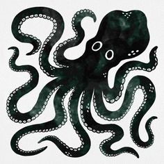 an octopus is painted in black and white