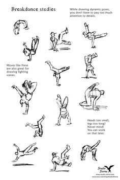 Breakdance quick sketch study dynamic poses ideas comic cartoon fighting scenes Studio Sterna Break Dance Poses Drawing, Dance Poses Drawing, Bow Poses, Dancing Poses Drawing, Dancing Sketch, Dancing Drawing, Storyboard Examples, Dancer Drawing, Movement Drawing