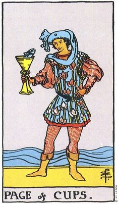 a tarot card with a woman holding a cup and a candle in her hand