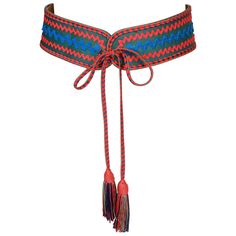 Very interesting fabric belt with ric-rac accents, long ties and multi-colored tassels from Yves Saint Laurent dating to the 1970's. Labeled a size '4'. Belt measures approximately: 28.5" end to end (not including ties) and width is about 2.75". Belt is back in leather. Made in France. Very good condition. Yves Saint Laurent Belt, Saint Laurent Belt, Embroidered Belt, Ric Rac, Very Interesting, Fabric Belt, Wide Belt, Yves Saint Laurent, Tassels