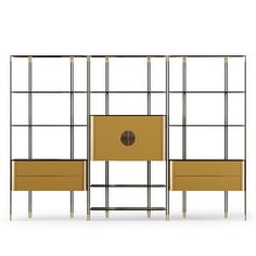 an empty room divider with shelves and drawers