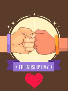 two hands are holding each other with the words, friends day on it and a heart