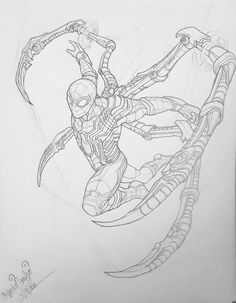 a drawing of a spider man with claws in his hands