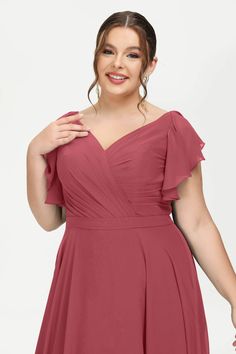 V Neck Flutter Sleeves Floor Length Dress With Ruffles – DUNTERY Elegant V-neck Maxi Dress For Wedding Guest, Chiffon Maxi Dress With Surplice Neckline For Evening, Bridesmaid Dress With Ruffles And Surplice Neckline, Elegant V-neck Bridesmaid Dress, Chiffon Evening Dress With Short Sleeves, Short Sleeve Chiffon Evening Dress, Elegant Surplice Neckline Dress For Wedding Guest, Formal Chiffon Maxi Dress With Surplice Neckline, V-neck Evening Dress With Ruffles For Wedding Guest