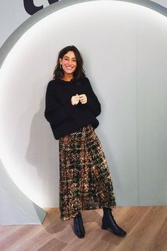 Maxi Skirt Outfit Party, Wearing Dress As Skirt, Lace Trim Skirt Outfit, Laura Jackson Style, Zara Sequin Skirt, Styling Sequin Skirt, Maxi Skirt Autumn Outfit, Sweater With Maxi Skirt, Sweater Maxi Skirt Outfit