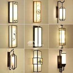 many different types of lights hanging on the wall in various styles and sizes, including one light