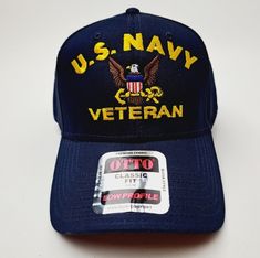 This item is brand new. High Quality Heat Pressed Embroidered Patch 6 Panel Structured Adjustable Strapback Hat Vibrant Color Brushed Twill Stitched Visor Assembled In The USA 3 Colors to choose from Navy Blue, Beige and Black We offer custom patches of any military branch just send us a message and we'll be happy to work with you. Navy Embroidered Baseball Cap, Navy Embroidered Cap, Military Branches, Military Cap, Navy Marine, Navy Veteran, Hat Embroidery, Embroidered Baseball, Army & Navy