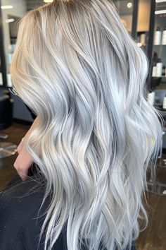 Frosted Silver Hair, Silver And Platinum Hair, Ice Silver Hair, White Silver Hair Color, Silver And Blonde Hair, Silver Highlights On Blonde Hair, Icy Blonde Hair With Lowlights, Silver Hair Balayage, Icy White Hair