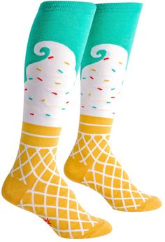 PRICES MAY VARY. QUIRKY DESIGNS - Need something sweet? We won't sugar coat it; this is the only good kind of cold feet. These knee-high swirls will help satisfy your sugar cravings. Go on, treat yourself. STYLISH, COMFORTABLE, STRETCHY - Your toes will be cozy in these eye-catching, thick, comfy socks. DURABLE, SOFT, AWESOME - These socks are made in Korea from 53% cotton, 45% polyester, and 2% spandex. SHOW YOUR FEET SOME LOVE - Our threads are certified by OEKO-TEX Standard 100, which means w Gothic Socks, Cream Socks, Sock It To Me, Womens Knee High Socks, Love Ice Cream, Funky Socks, Crazy Socks, Cute Socks, Knee Socks