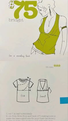 an advertisement for a women's tank top with the number 75 on it and instructions to sew