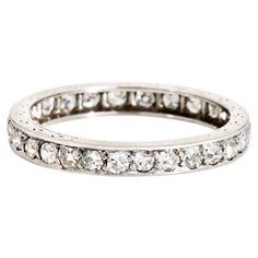 Elegant vintage Art Deco era ring (circa 1920s to 1930s), crafted in 900 platinum. Single cut diamonds total an estimated 0.42 carats (estimated at H-I color and SI2-I2 clarity). The ring epitomizes vintage charm and would make a lovely alternative wedding band. The band features a scrolled etched pattern on both outer edges of the ring, though due to wear the pattern has worn down. Great worn alone or stacked with your jewelry from any era. The ring is in good condition and was lightly cleaned Alternative Wedding Bands, Platinum Wedding Rings, Platinum Wedding, Art Deco Diamond, Art Deco Era, Alternative Wedding, Art Deco Jewelry, Vintage Art Deco, Diamond Bands