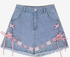 Kawaii Jeans, Short Pants Women, Embroidery Bow, 2000s Clothes, Trendy Blouses, Blue Denim Shorts, Denim Shorts Women, Type Of Pants, Light Blue Denim