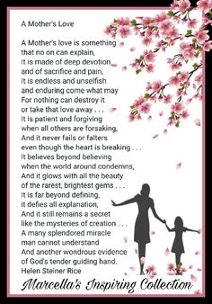 a mother's love poem with an image of a woman holding her daughter's hand