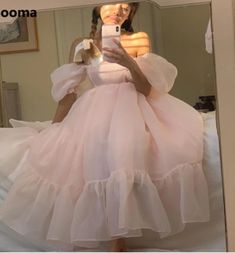 Dreamy Peach Puff Sleeves Prom Dresses Off the Shoulder on Storenvy Prom Dresses Off The Shoulder, Dresses Off The Shoulder, Chiffon Party Dress, Peach Puff, Prom Girl Dresses, Puff Dress, Short Prom, Prom Dresses With Sleeves, Cheap Prom Dresses