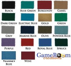 the color chart for game room creations