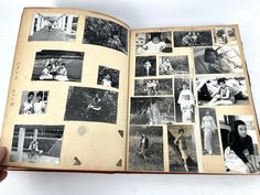 an open book with many pictures and people in it's pages, showing the inside page