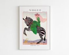 a magazine cover with a woman riding on the back of a zebra in front of a white wall