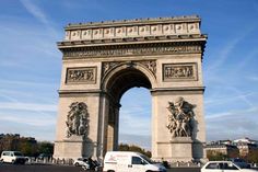 cars are parked in front of the arc de trio triumphe, which is also known as the arch of triumph