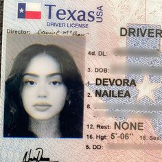 a texas driver's id card with the image of a woman