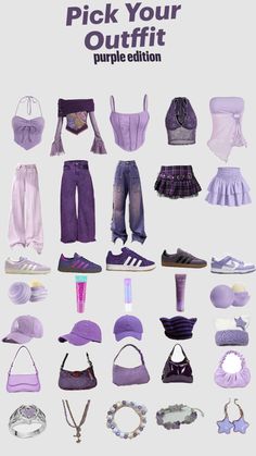 Pick Your Outffit 
•Edition: Purple💜 Purple Concert Outfits, Purple Outfit Summer, Purple Concert Outfit Ideas, Purple Concert Outfit, Purple Kpop Outfits, Festival Inspo, Edc Outfits, Bts Birthdays, Purple Outfits