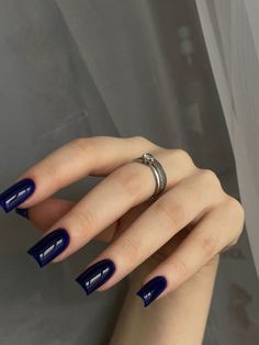 Crazy Rings, Clear Glitter Nails, Navy Blue Nails, Velvet Nails, Squoval Nails, Grunge Nails, Simple Acrylic Nails, Blue Nail, Pink Acrylic Nails