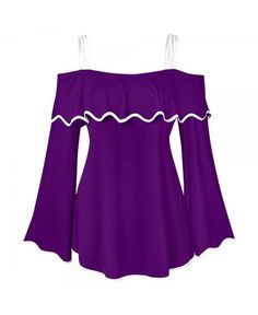 Buy Plus Size Hit Color Spaghetti Straps Flounce T-shirt - Dark Violet - 4T65716429 online, fidn many other Plus Size Women's Clothing Cheap Purple T-shirt For Summer, Stretch Purple T-shirt For Spring, Purple Plus Size Shirts, Purple 3/4 Sleeve Tops For Spring, Purple 3/4 Sleeve Blouse For Spring, Flare Sleeves Pattern, Blouse Casual Fashion, Dark Violet, Flare Long Sleeve