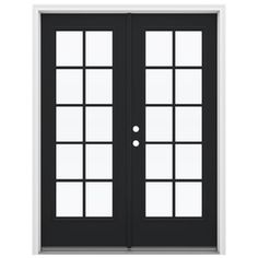 a black double door with two sidelights