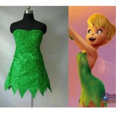 the tinkerbell cosplay costume is green and has an image of tinkerbell