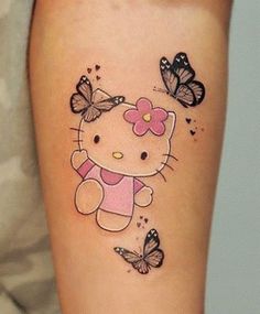 #tattoos #tattoodesigns #tattooideas #tattoo#tattooinspiration #tattoostyle #coupletattooIdeas#friendtattoos Hello Kitty Butterfly, Kitty Tattoos, Butterfly Tattoo Stencil, Yuko Shimizu, See Tattoo