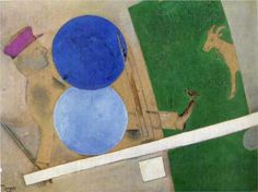 an aerial view of two blue frisbees and a dog on the ground