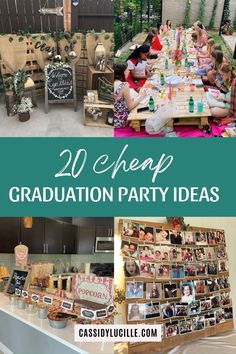 graduation party with pictures on the wall and decorations