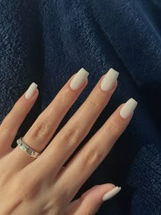 white square nails #whitenail #whitenails #nails #simplenails Cream Nails Square, White Chrome Square Nails, Nails Elegant Classy, White Nails Square, White Square Nails, Tapered Square Nails, Bridal Nail Art, Plain Nails, Formal Nails