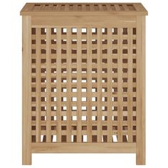 a wooden side table with lattice design